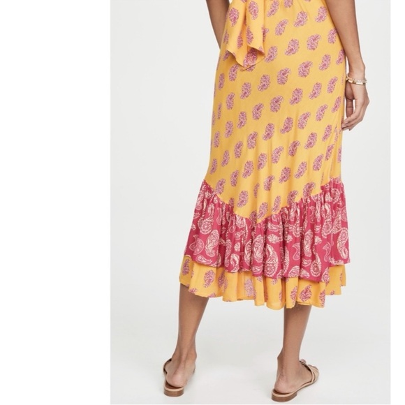 NWT Coolchange Vibrant Pink Orange Boho Tired Ruffle Paisley Skirt XS - Picture 2 of 8